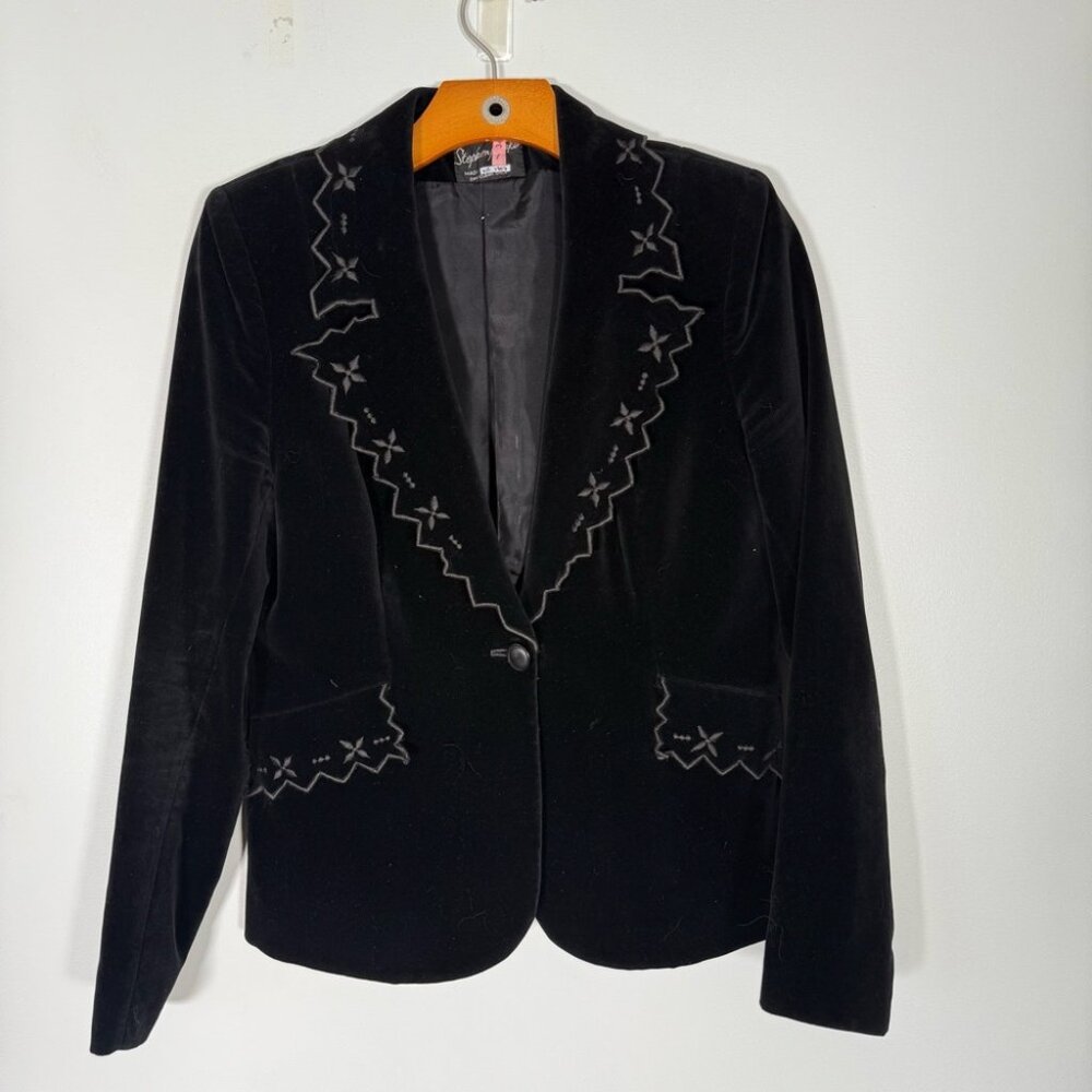 Vintage Stephen Marks Velvet Blazer Whimsigoth Witchy  Embroidered  Cotton S